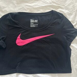 Nike Black Crop Tee with Hot Pink Swoosh